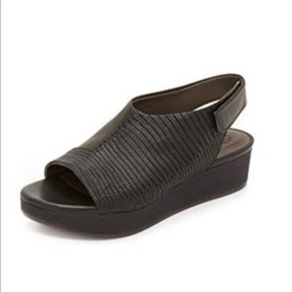 COCLICO Wedge Platform Sandals in Textured Black Leather - Picture 1 of 14